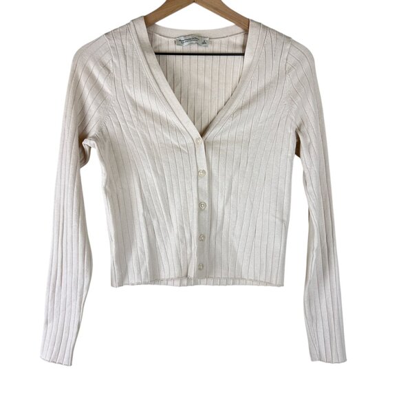 Abercrombie & Fitch Soft AF Cream V-Neck Slim Cardigan Sweater - Picture 2 of 6